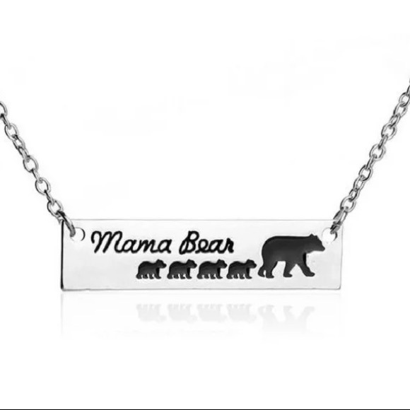 Mama Bear and Cubs Silver Bar Pendant Necklace - Picture 5 of 8